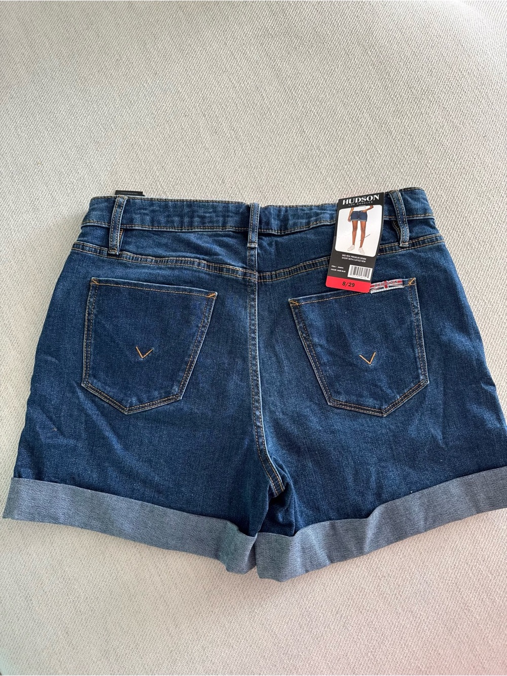 Dark Blue Denim Roll-Cuff Women's Shorts - Picture 3 of 4